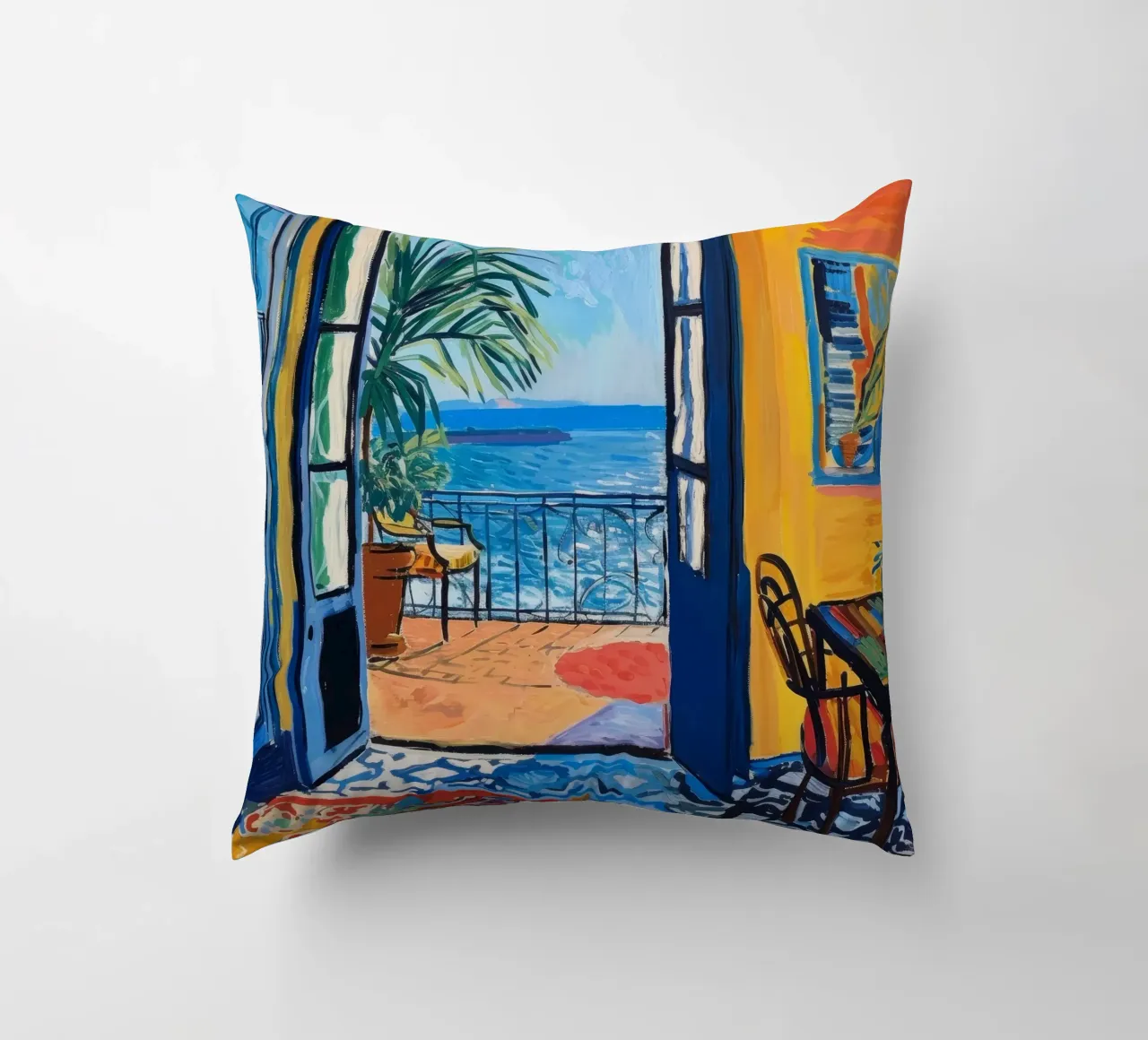 Vibrant Seaside View Print | Expressive Coastal Art decorative cushion by NorwesClub