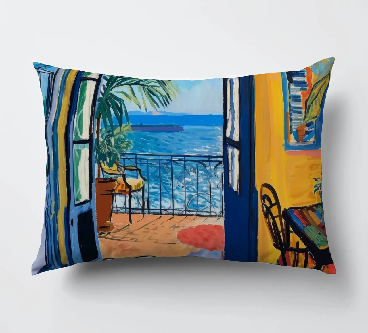 Vibrant Seaside View Print | Expressive Coastal Art decorative cushion by NorwesClub