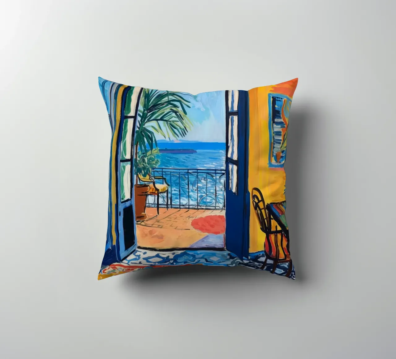 Vibrant Seaside View Print | Expressive Coastal Art decorative cushion by NorwesClub