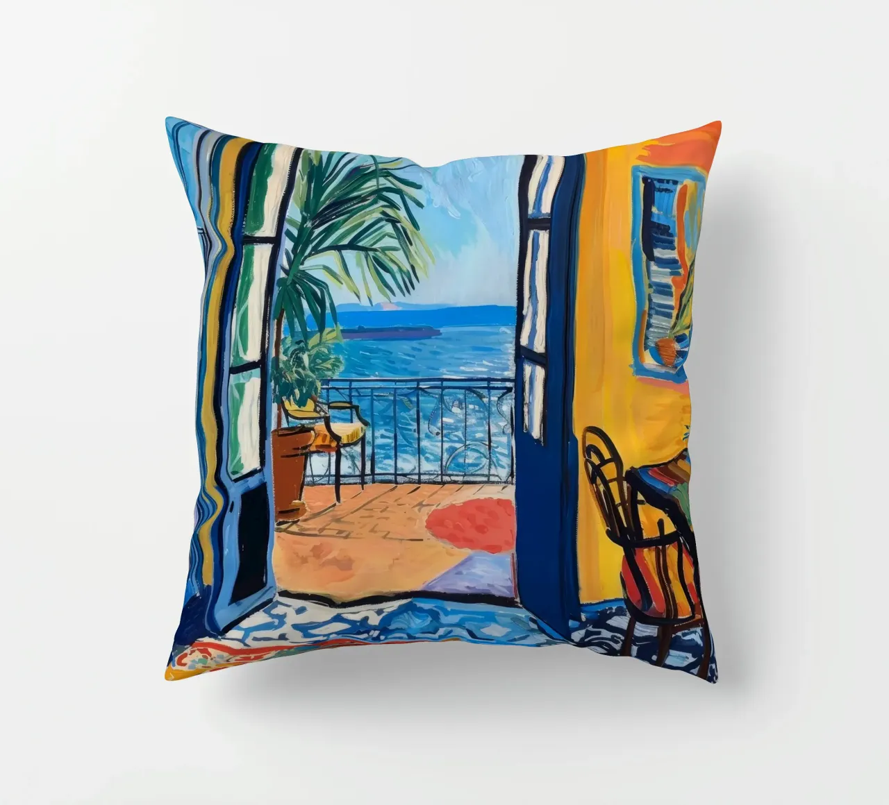 Vibrant Seaside View Print | Expressive Coastal Art decorative cushion by NorwesClub