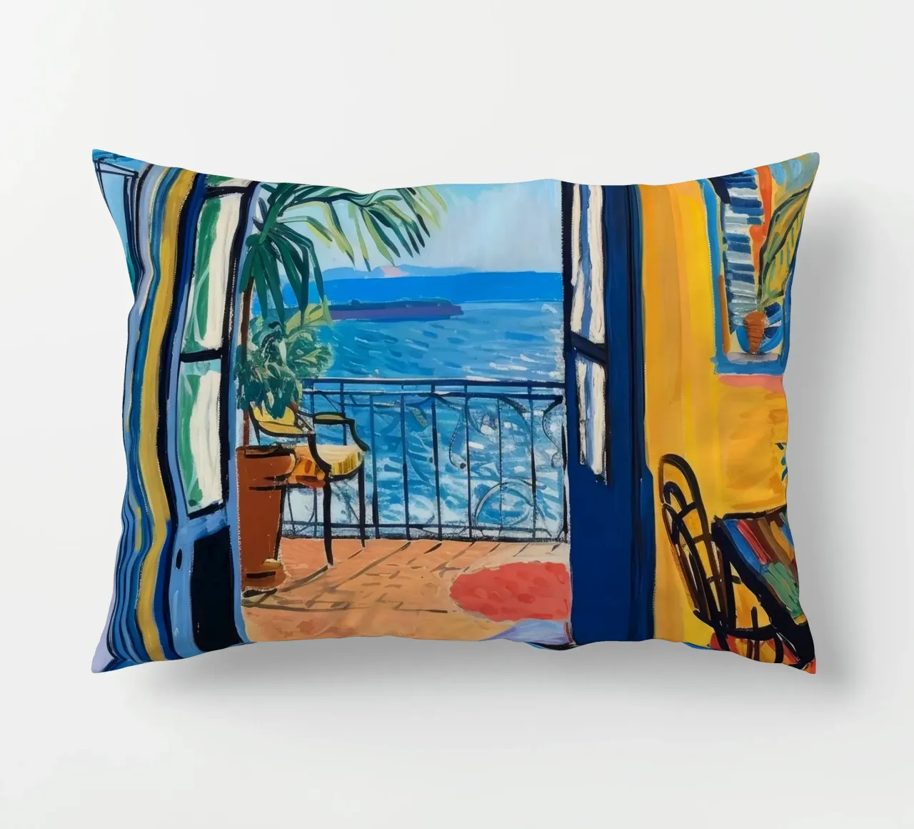 Vibrant Seaside View Print | Expressive Coastal Art decorative cushion by NorwesClub