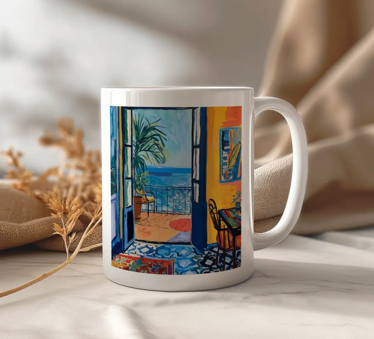Impression d'une vue vibrante du bord de mer | Art côtier expressif mug en céramique de NorwesClub