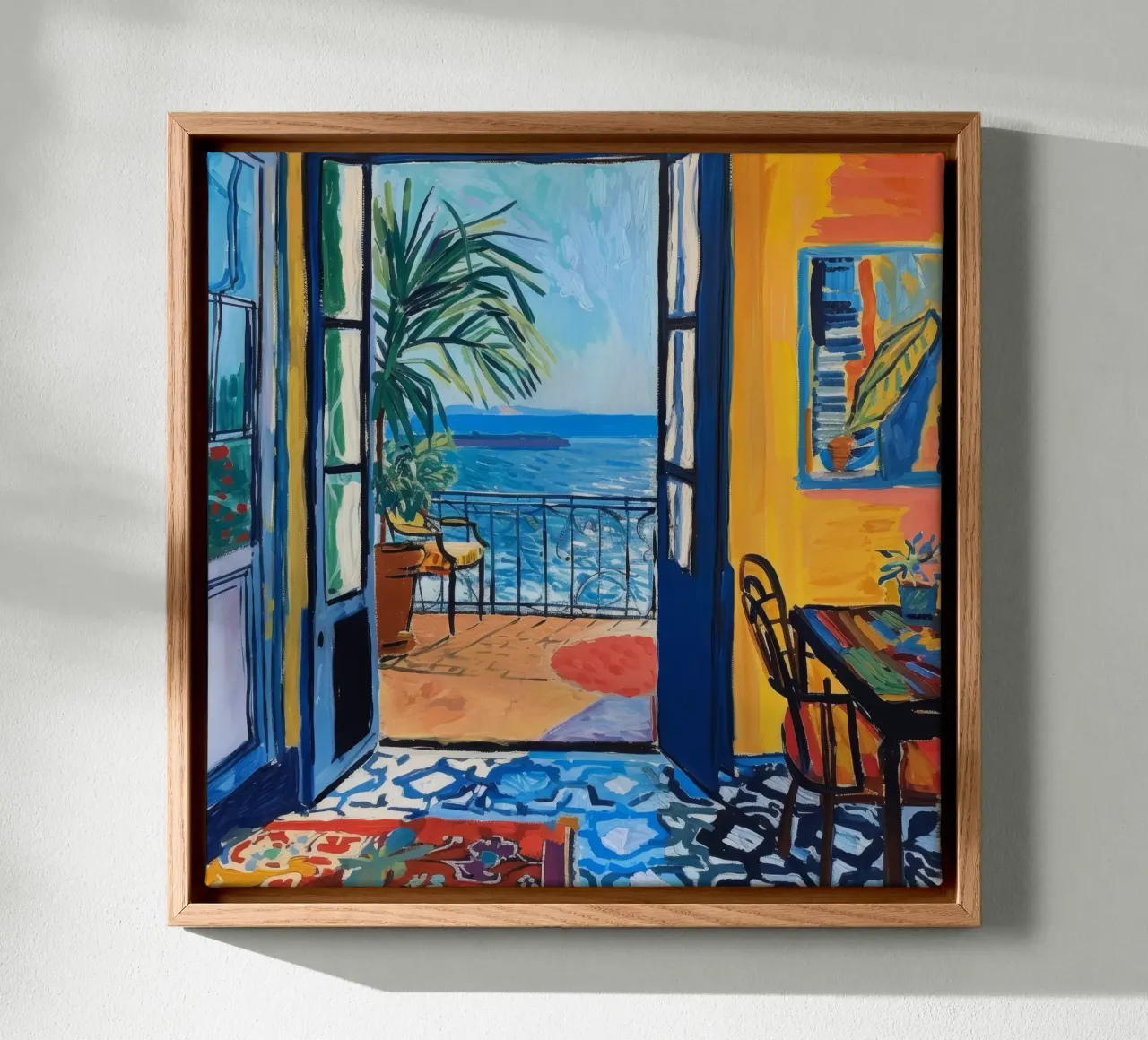 Print met levendig zeegezicht | Expressieve kustkunst canvas met Baklijst van NorwesClub