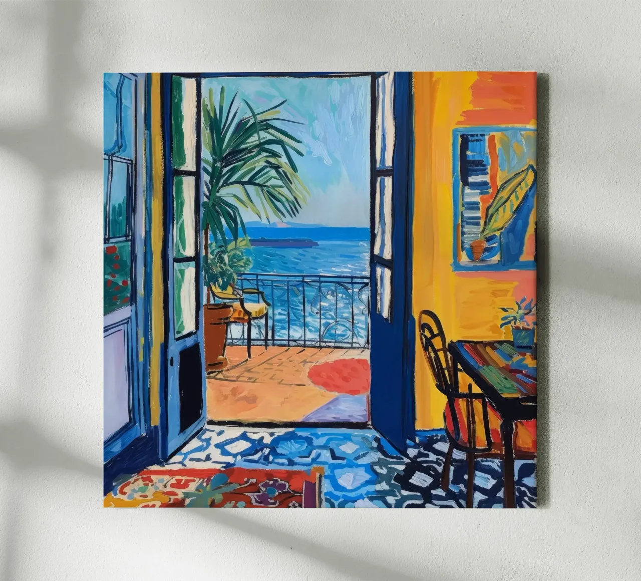 Print met levendig zeegezicht | Expressieve kustkunst canvas met Baklijst van NorwesClub