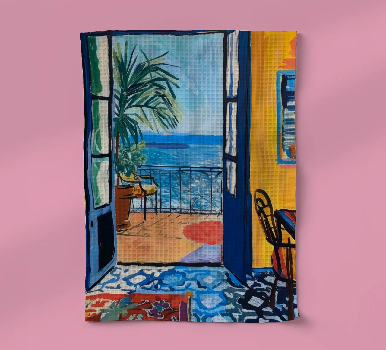 Impression d'une vue vibrante du bord de mer | Art côtier expressif torchon de NorwesClub