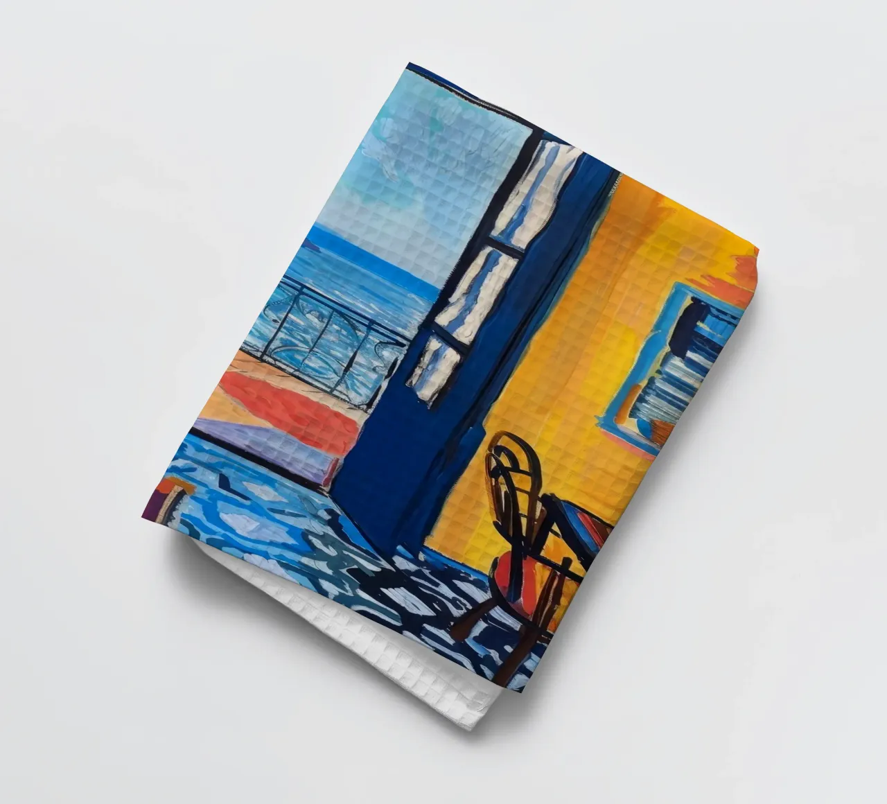 Impression d'une vue vibrante du bord de mer | Art côtier expressif torchon de NorwesClub