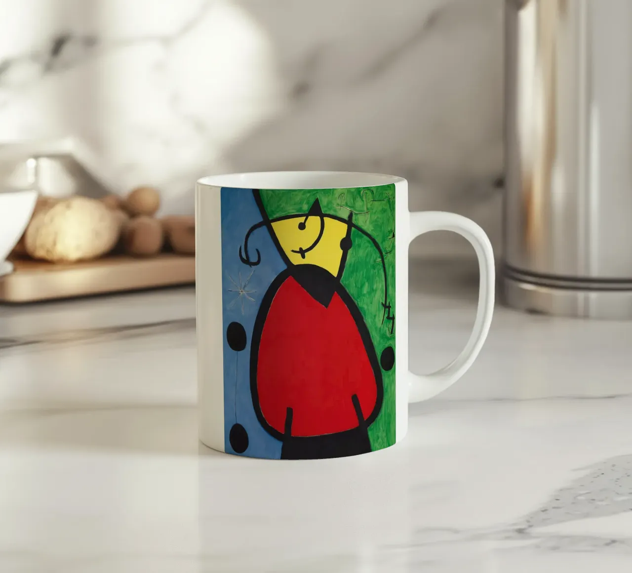 Joan Miró Vrouw & Vogels | Surrealistische abstracte kunst keramische mok van NorwesClub