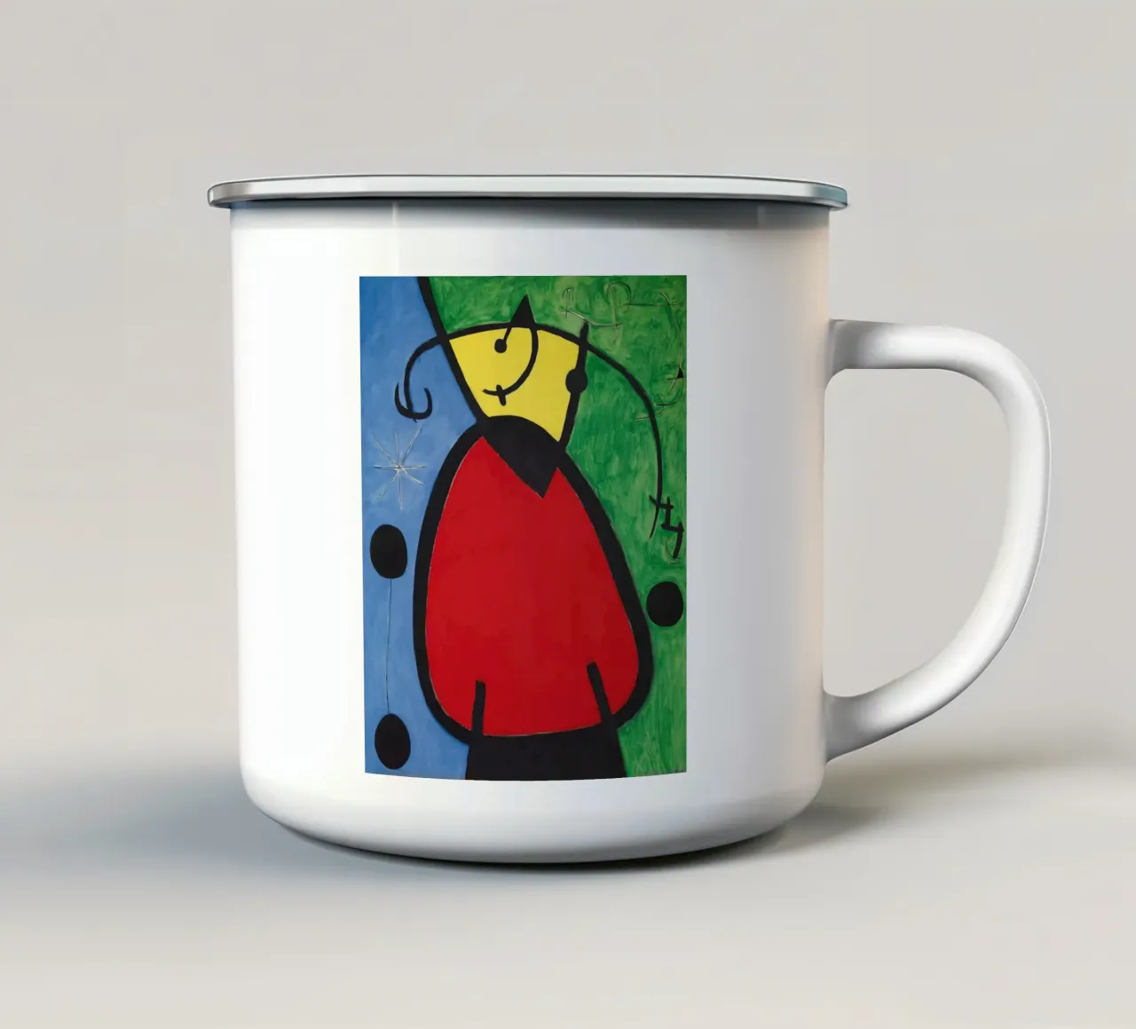 Joan Miró Vrouw & Vogels | Surrealistische abstracte kunst emaille mok van NorwesClub