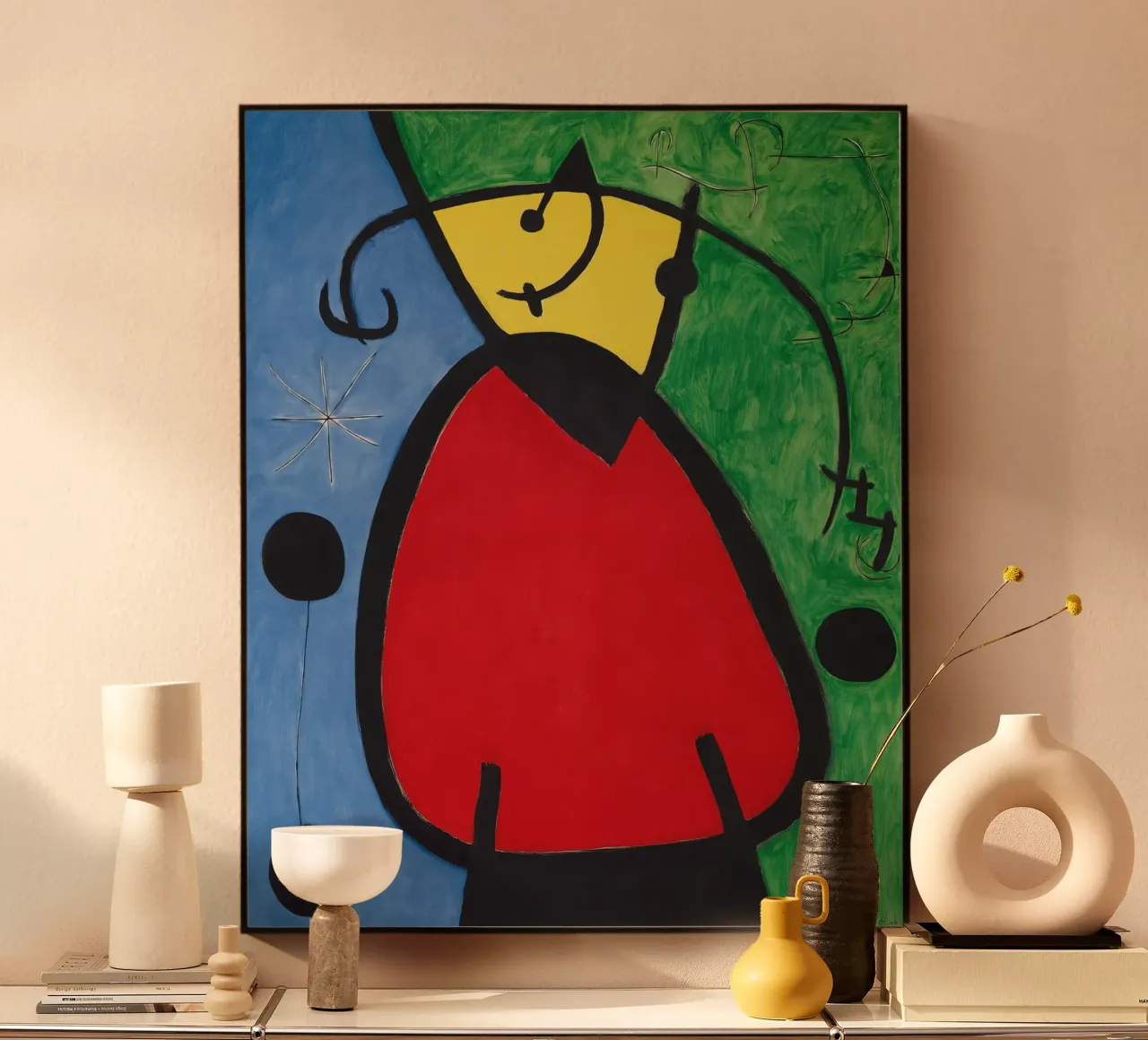 Joan Miró Vrouw & Vogels | Surrealistische abstracte kunst acryl van NorwesClub