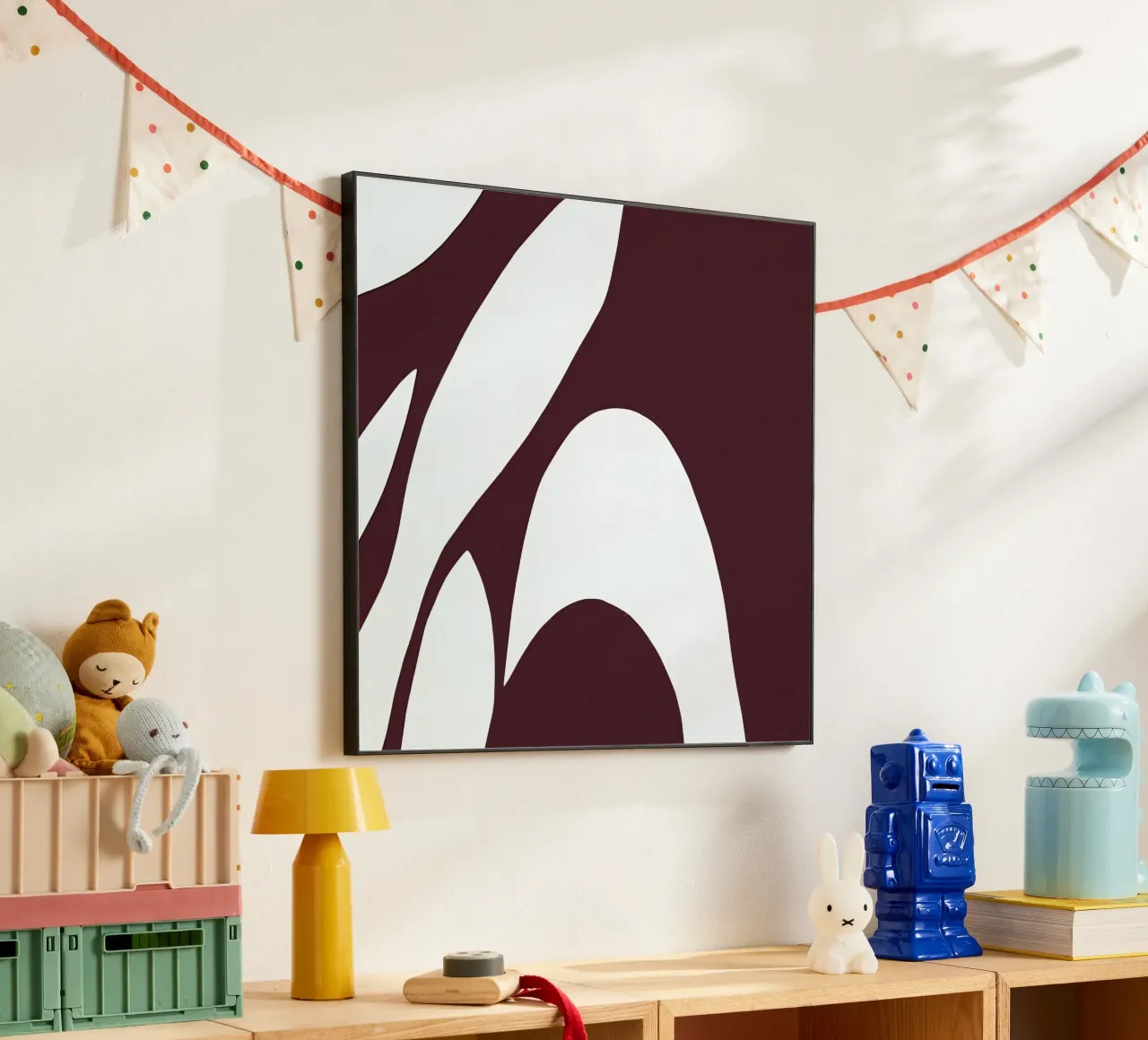 Deep Flow - Composizione astratta borgogna e crema alluminio dibond da Artbyvo