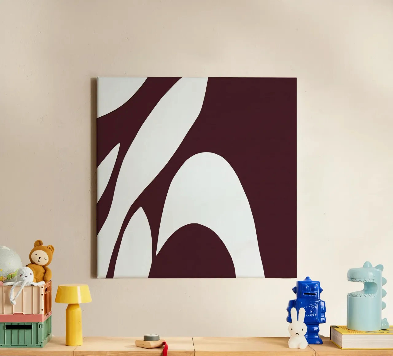 Deep Flow – Abstract Burgundy and Cream Composition canvas by Artbyvo