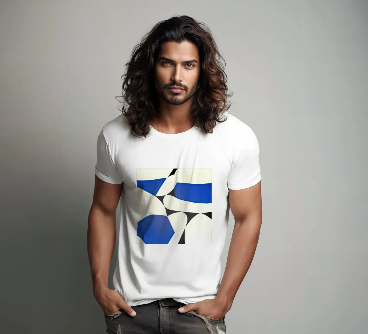 Audace composizione astratta in blu e nero t-shirt da Artbyvo