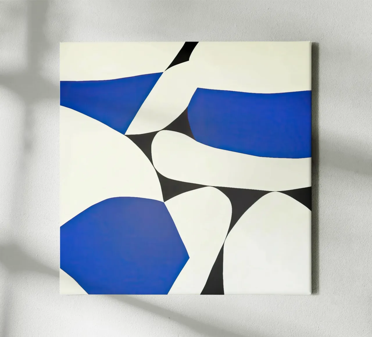 Gedurfde abstracte compositie in blauw en zwart canvas van Artbyvo