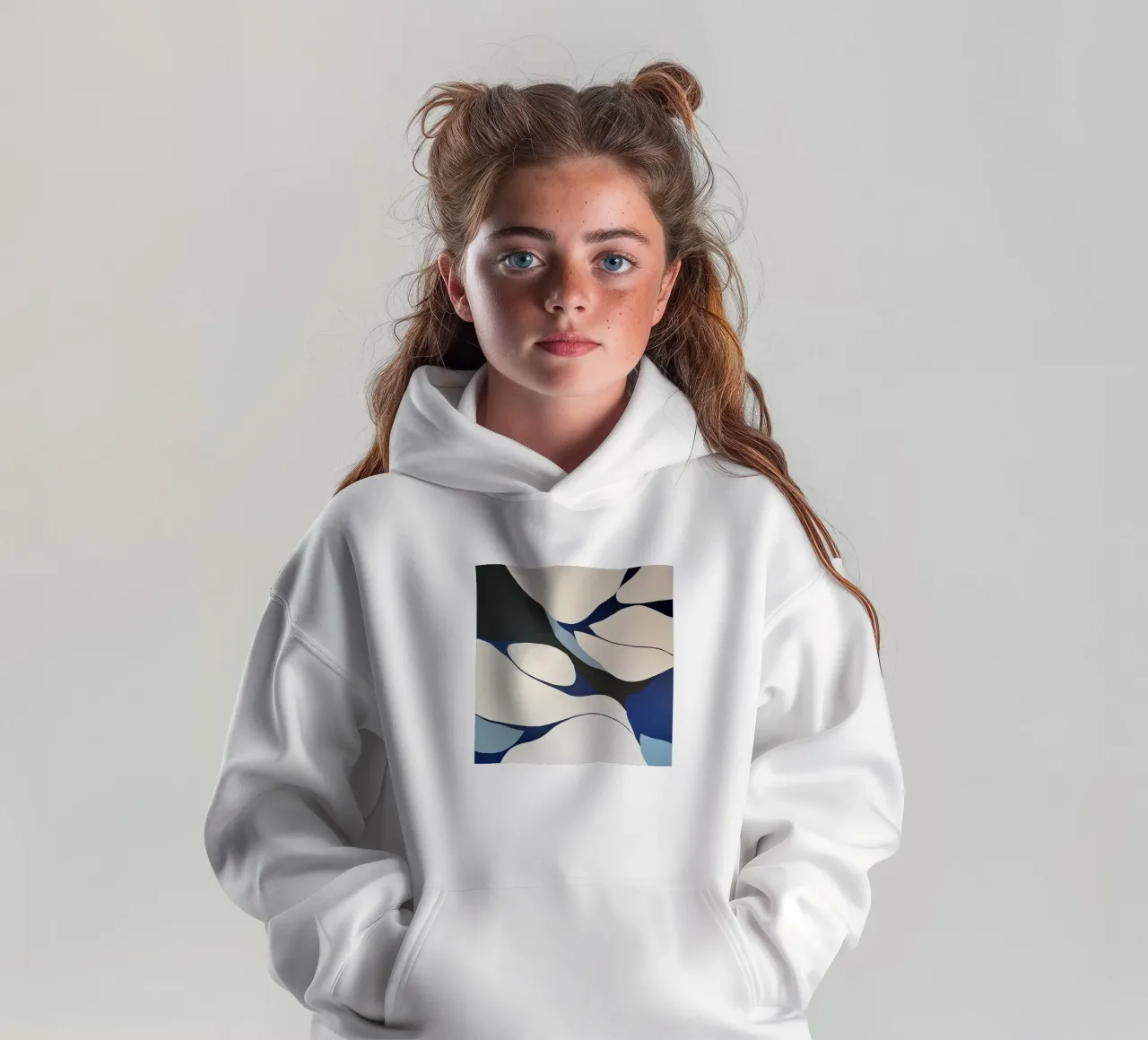 Formes fluides en bleu et crème - Abstract Organic Minimalis sweat à capuche enfant de Artbyvo