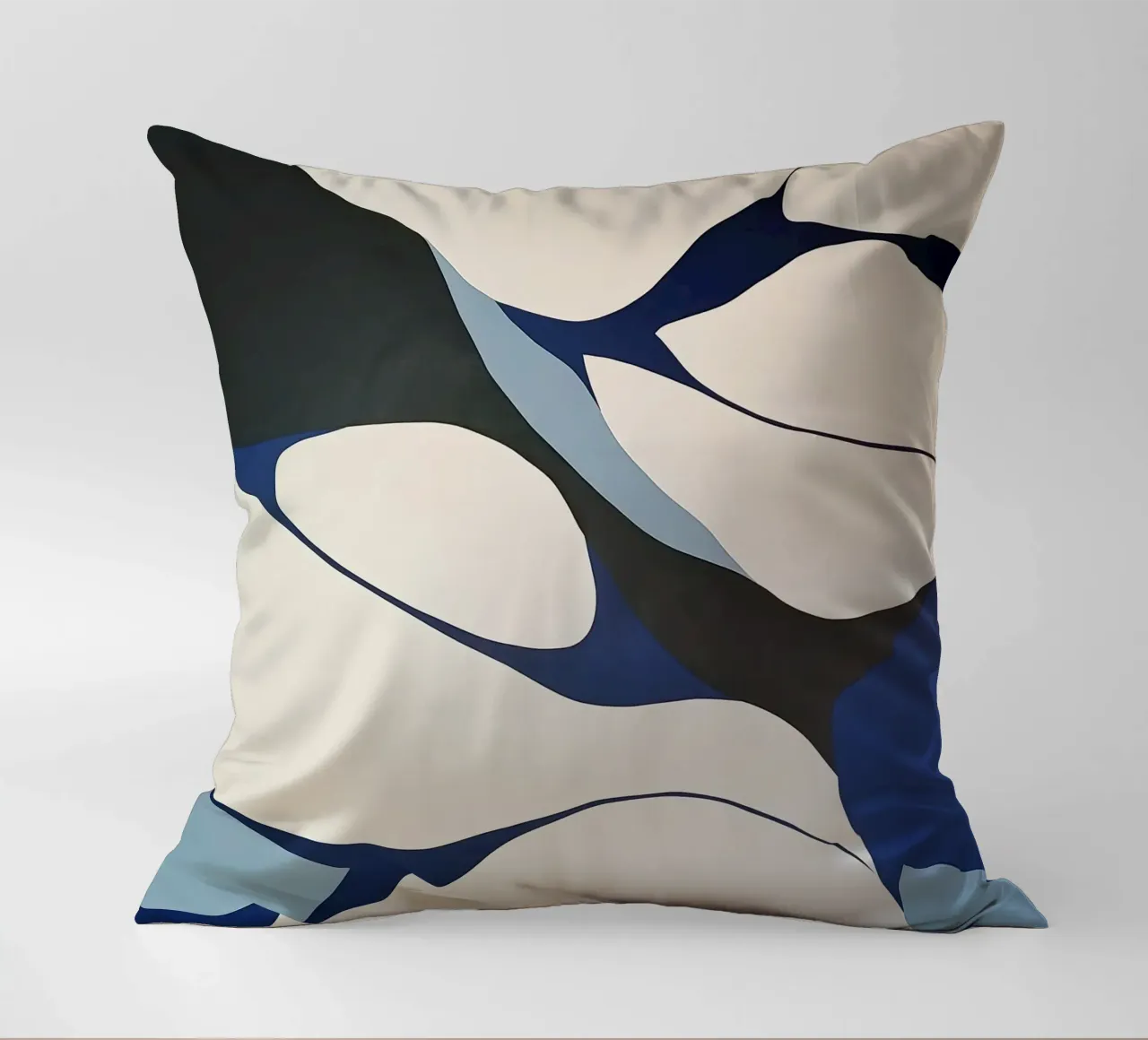 Flowing Forms in Blue and Cream – Abstract Organic Minimalis decorative cushion by Artbyvo