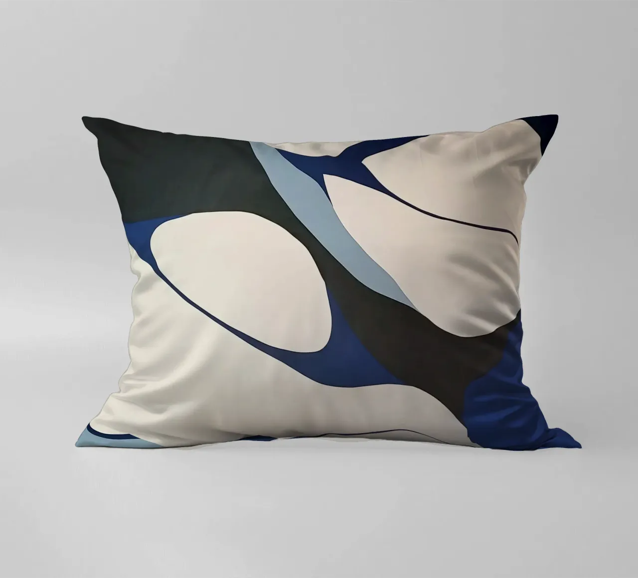 Flowing Forms in Blue and Cream – Abstract Organic Minimalis decorative cushion by Artbyvo