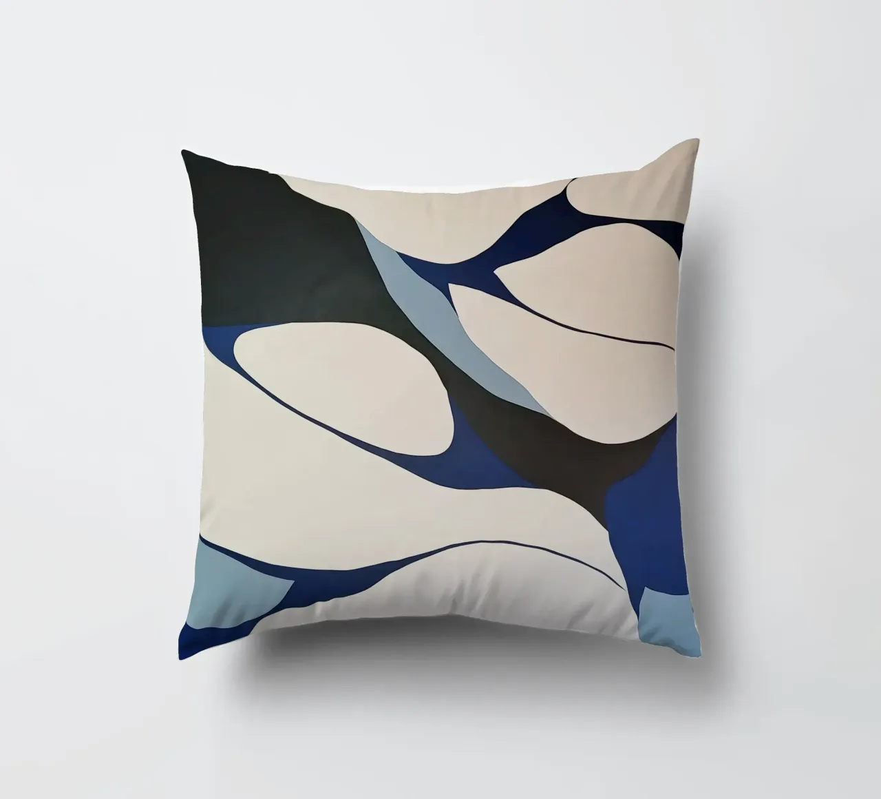 Flowing Forms in Blue and Cream – Abstract Organic Minimalis decorative cushion by Artbyvo
