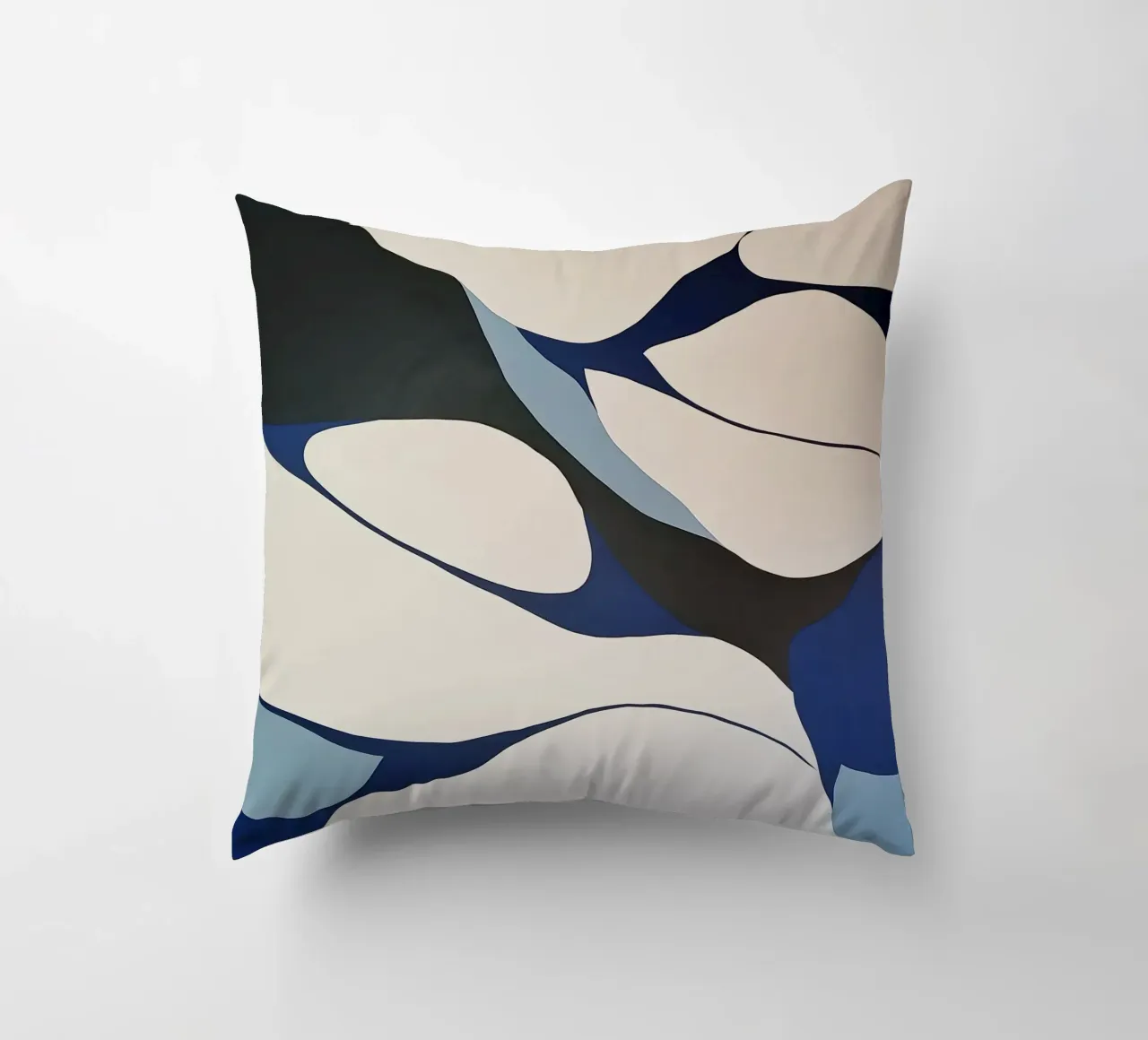 Flowing Forms in Blue and Cream – Abstract Organic Minimalis decorative cushion by Artbyvo