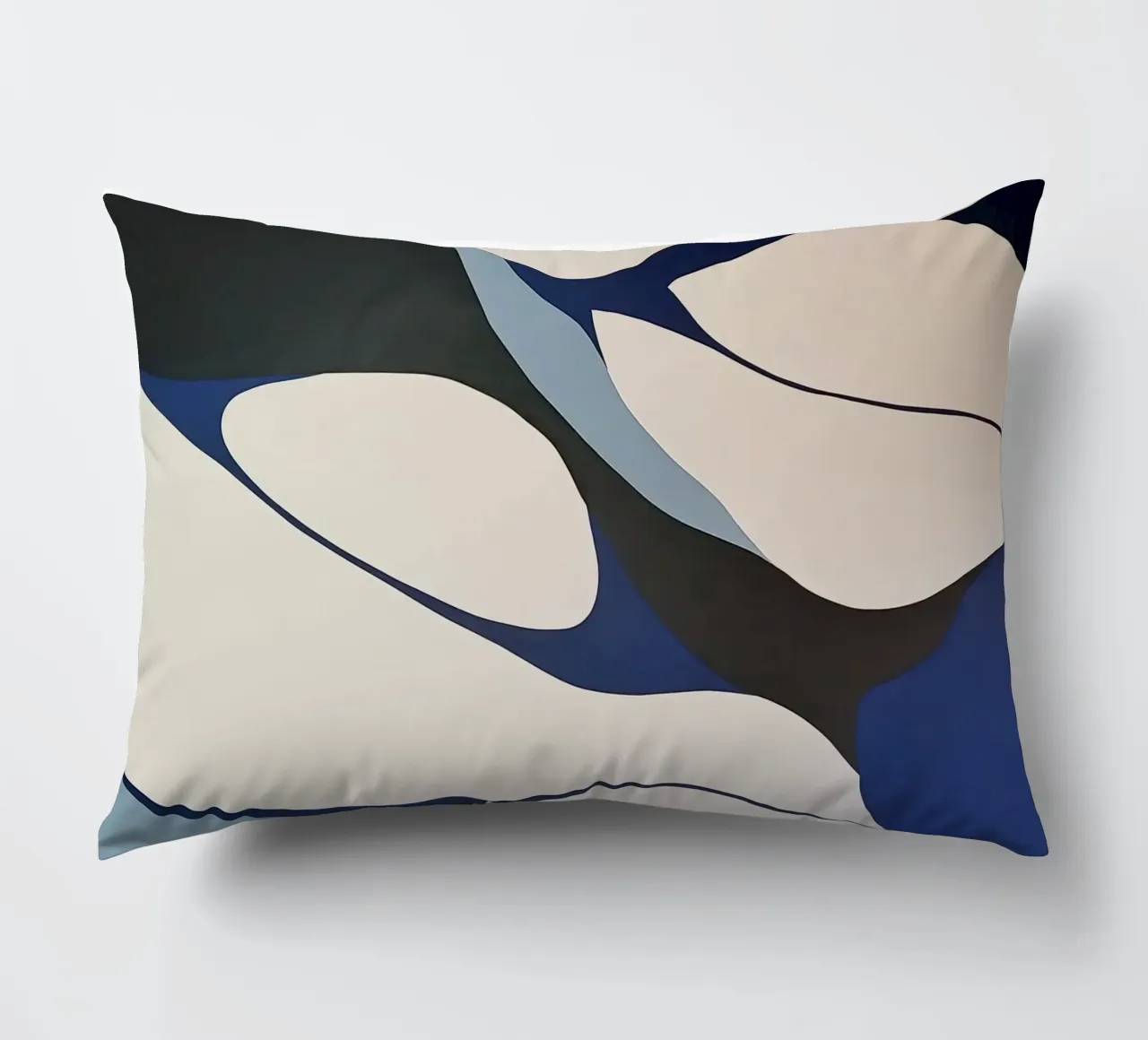 Flowing Forms in Blue and Cream – Abstract Organic Minimalis decorative cushion by Artbyvo