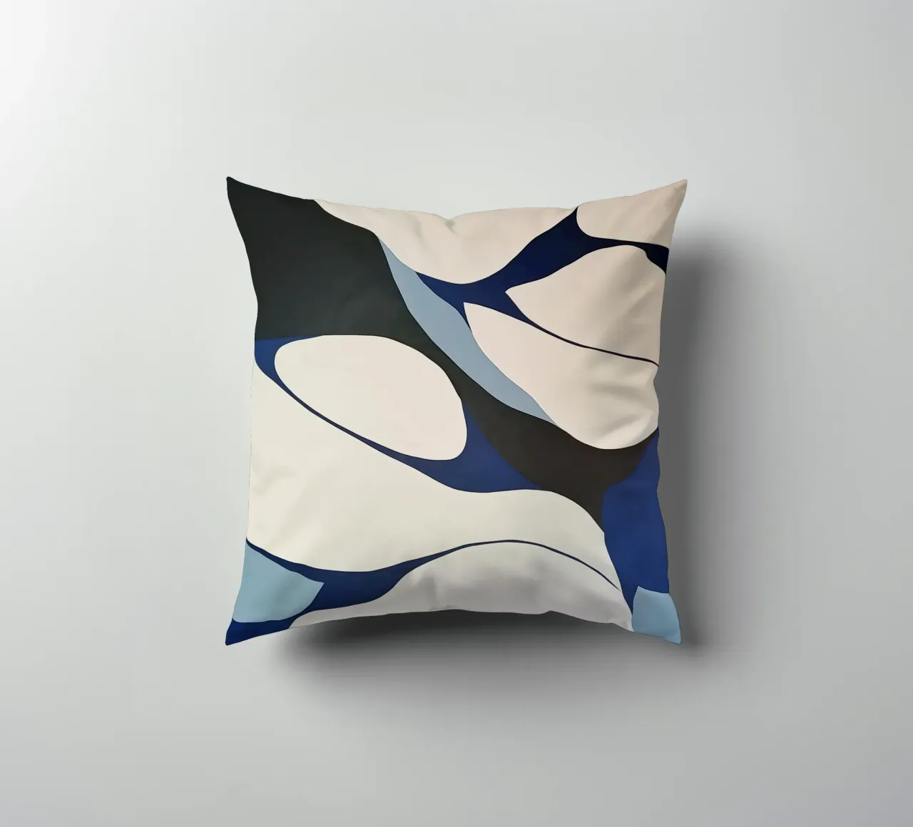 Flowing Forms in Blue and Cream – Abstract Organic Minimalis decorative cushion by Artbyvo