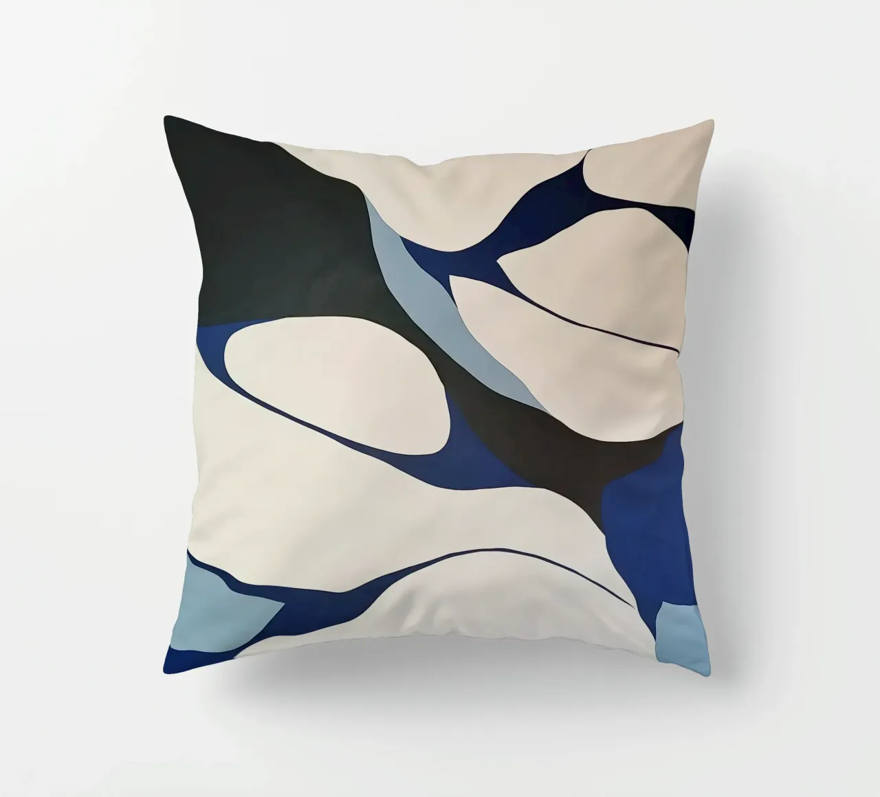 Flowing Forms in Blue and Cream – Abstract Organic Minimalis decorative cushion by Artbyvo