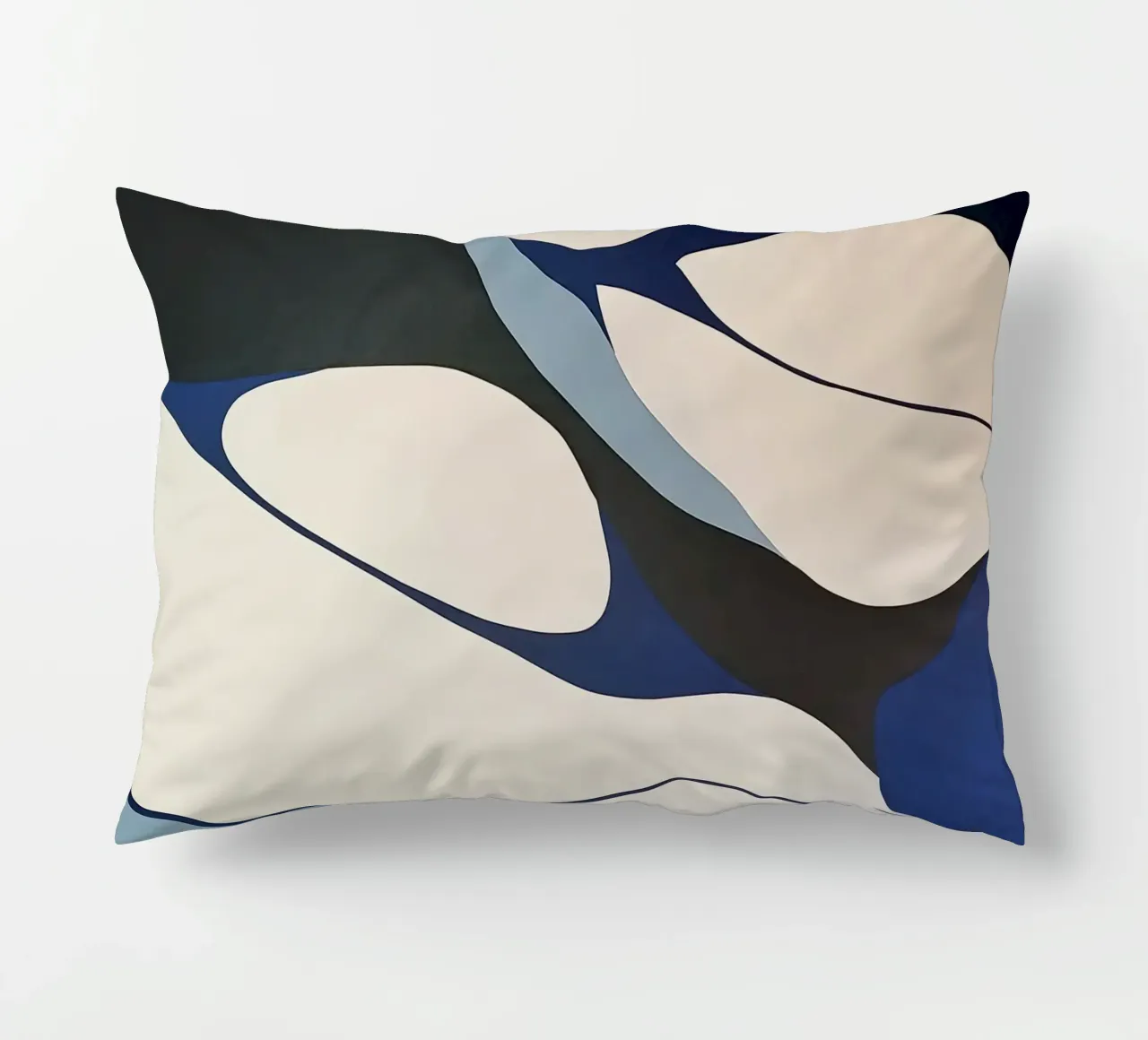 Flowing Forms in Blue and Cream – Abstract Organic Minimalis decorative cushion by Artbyvo