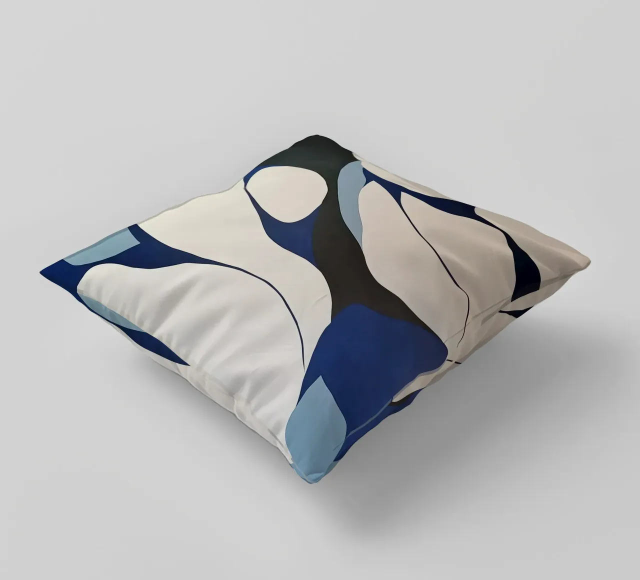 Flowing Forms in Blue and Cream – Abstract Organic Minimalis decorative cushion by Artbyvo