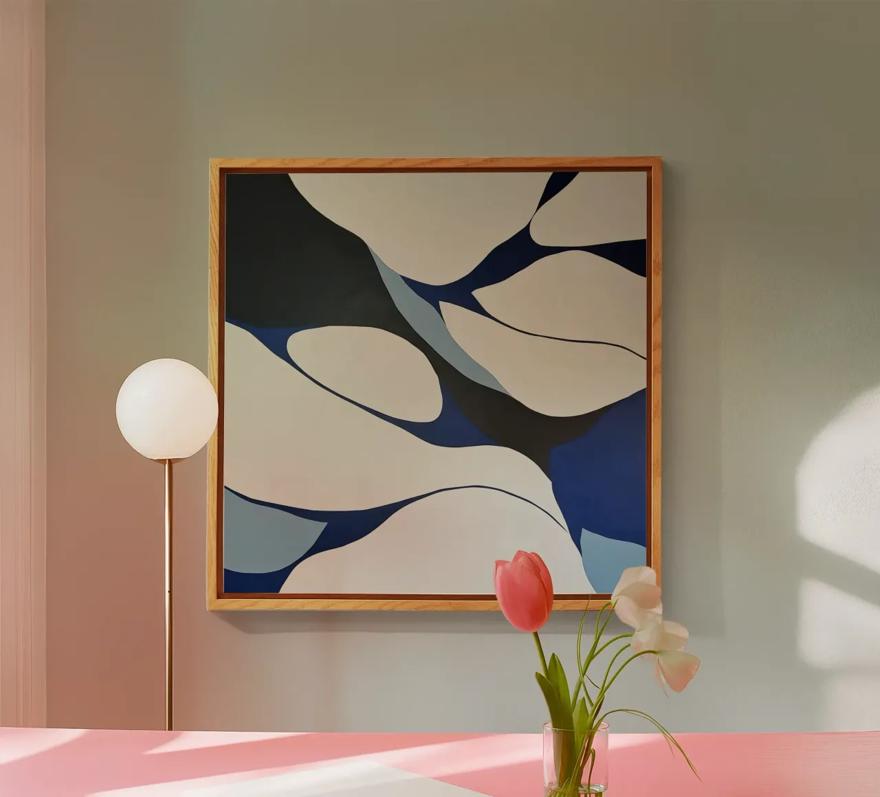 Forme fluide in blu e crema - Minimalis astratto organico plexiglass da Artbyvo