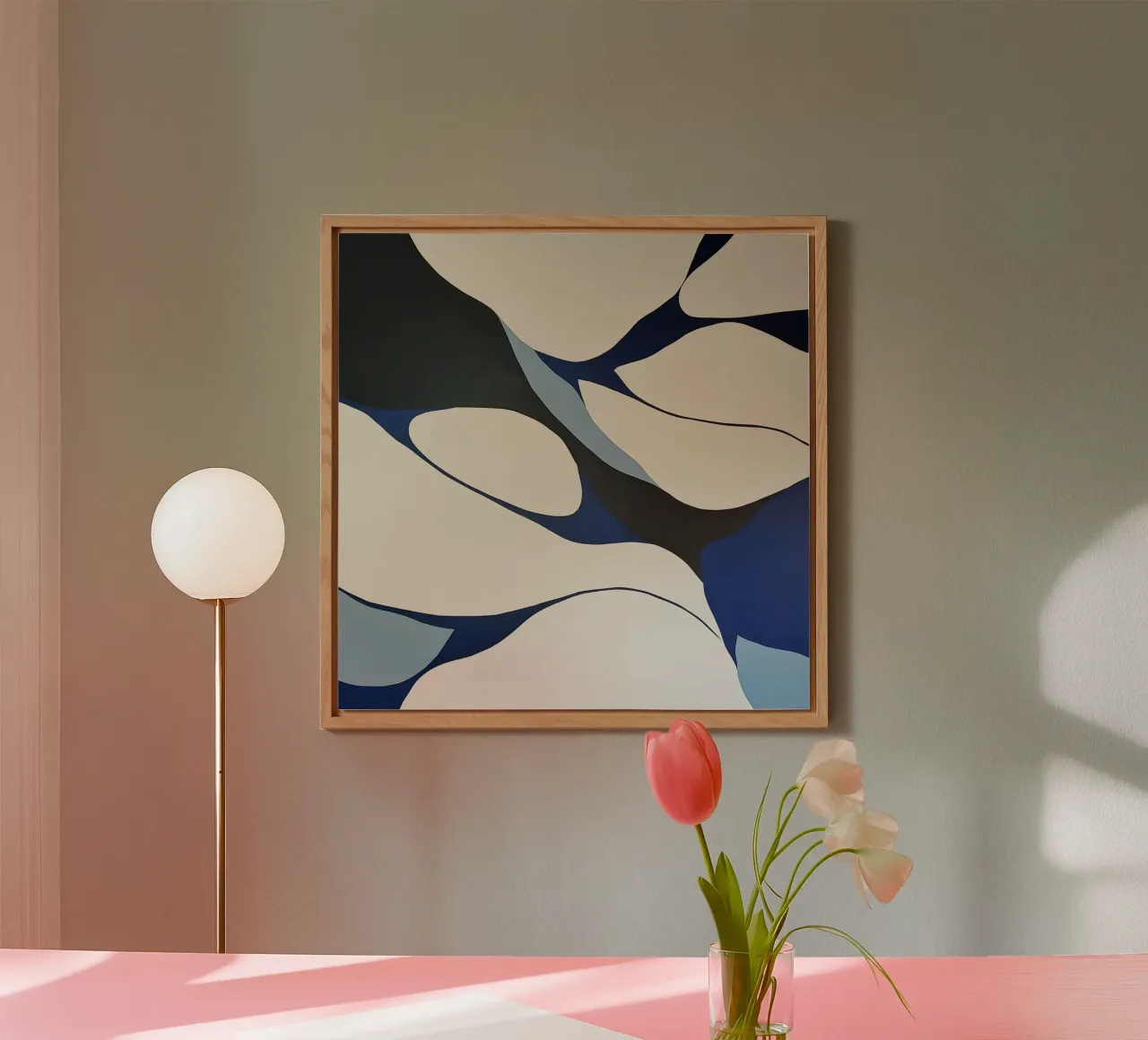Flowing Forms in Blue and Cream – Abstract Organic Minimalis forex plate by Artbyvo