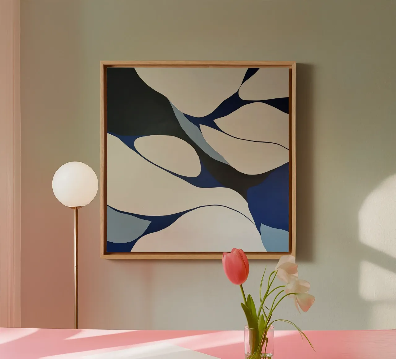 Flowing Forms in Blue and Cream – Abstract Organic Minimalis canvas by Artbyvo