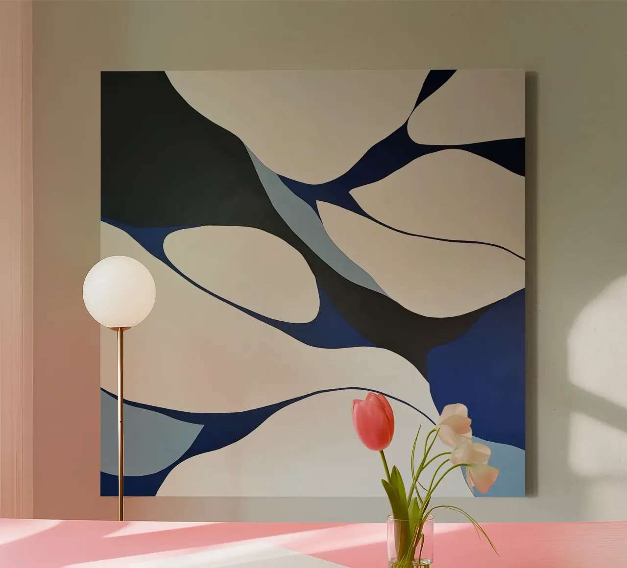 Flowing Forms in Blue and Cream – Abstract Organic Minimalis canvas by Artbyvo