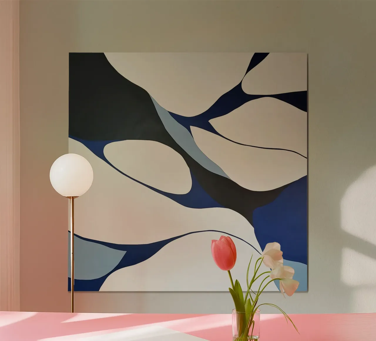 Flowing Forms in Blue and Cream – Abstract Organic Minimalis hahnemühle by Artbyvo
