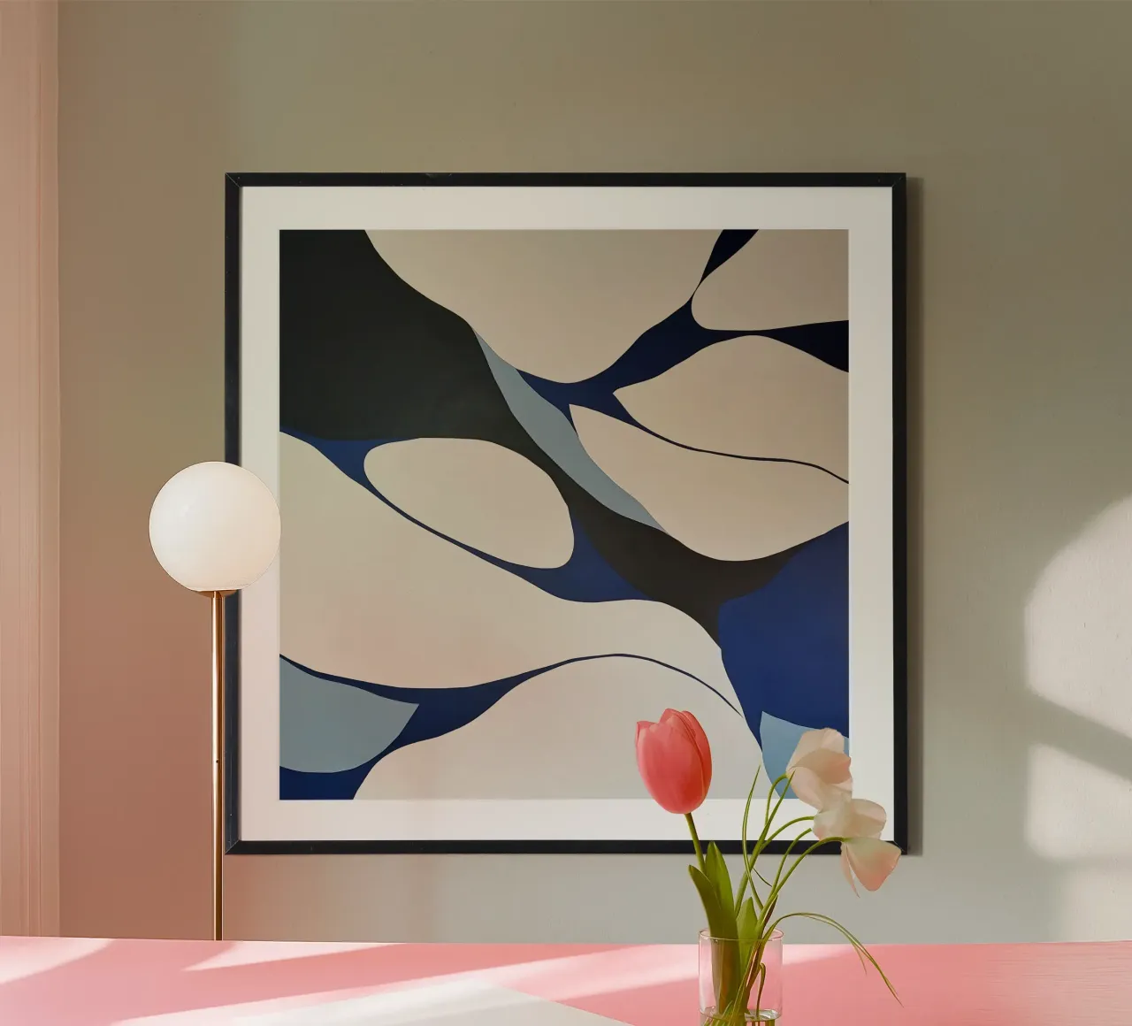 Flowing Forms in Blue and Cream – Abstract Organic Minimalis hahnemühle by Artbyvo