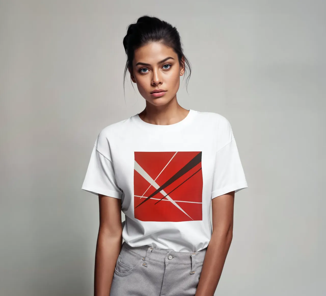 Linee geometriche astratte rosse bianche nere t-shirt da Artbyvo