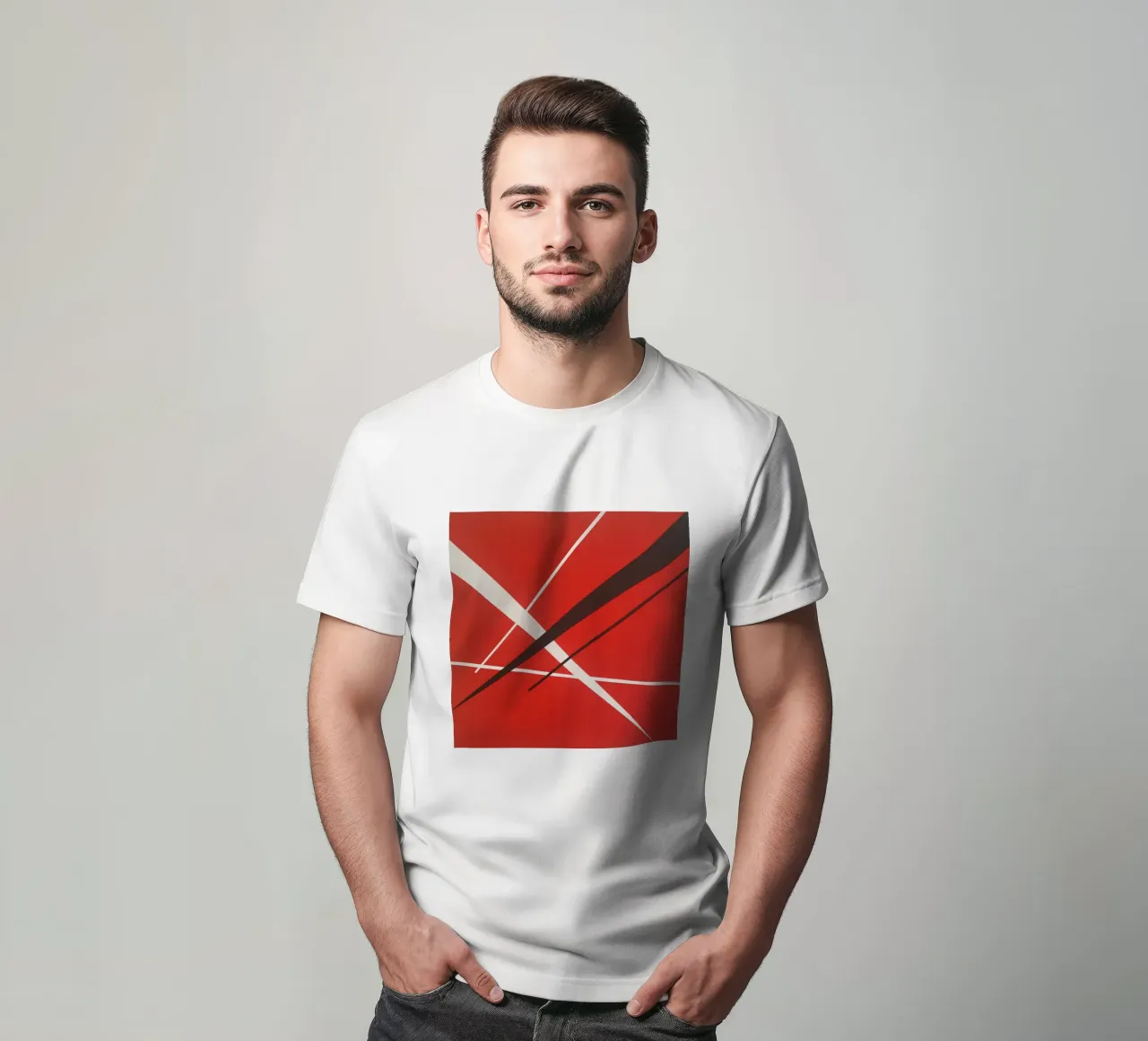 Linee geometriche astratte rosse bianche nere t-shirt da Artbyvo
