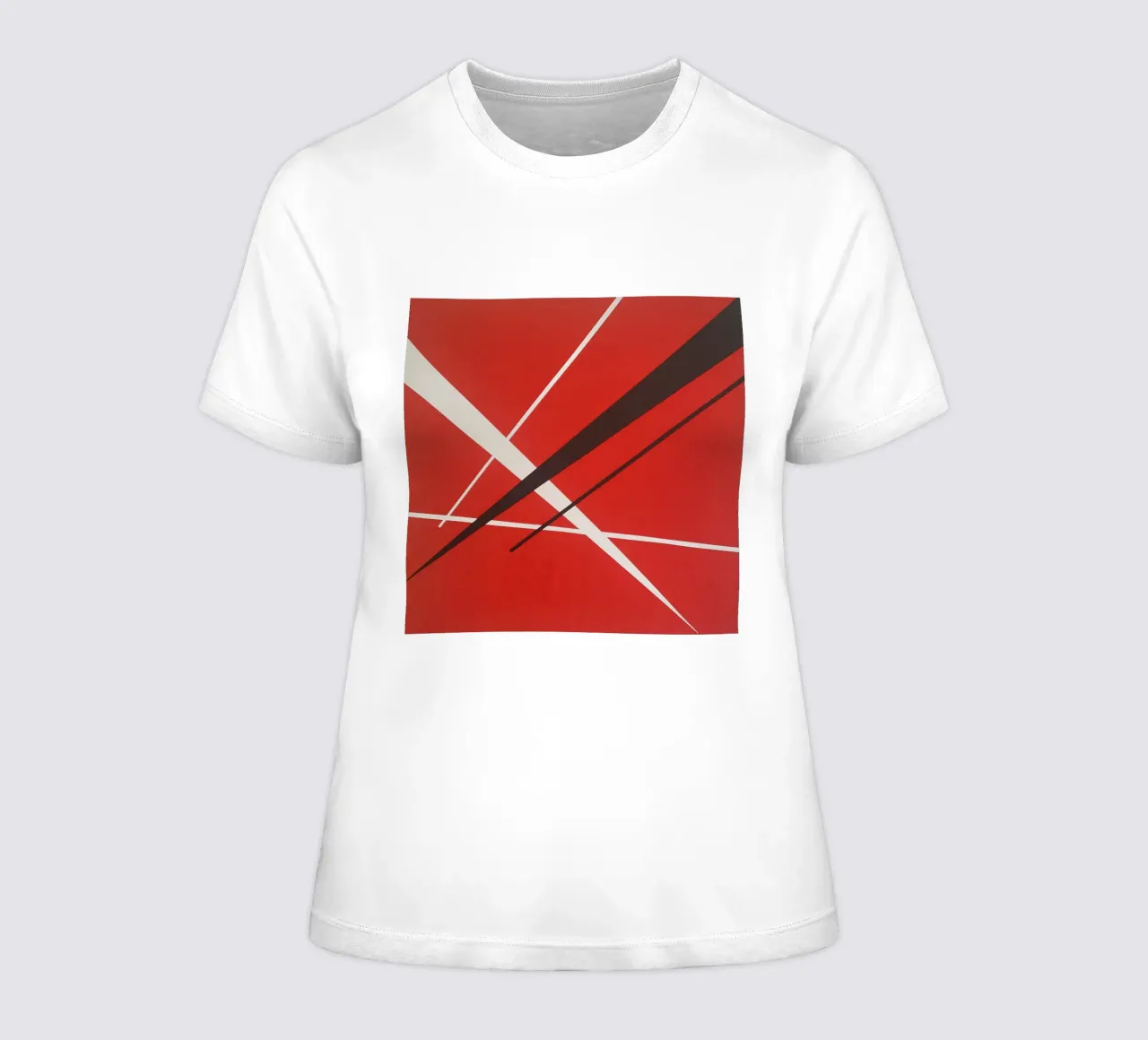 Linee geometriche astratte rosse bianche nere t-shirt da donna da Artbyvo