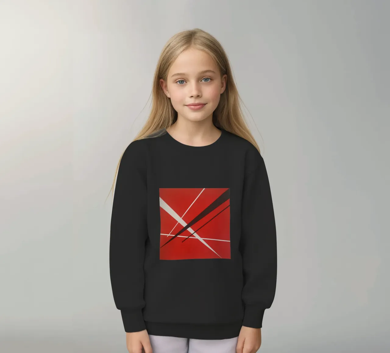 Linee geometriche astratte rosse bianche nere felpa bambino da Artbyvo