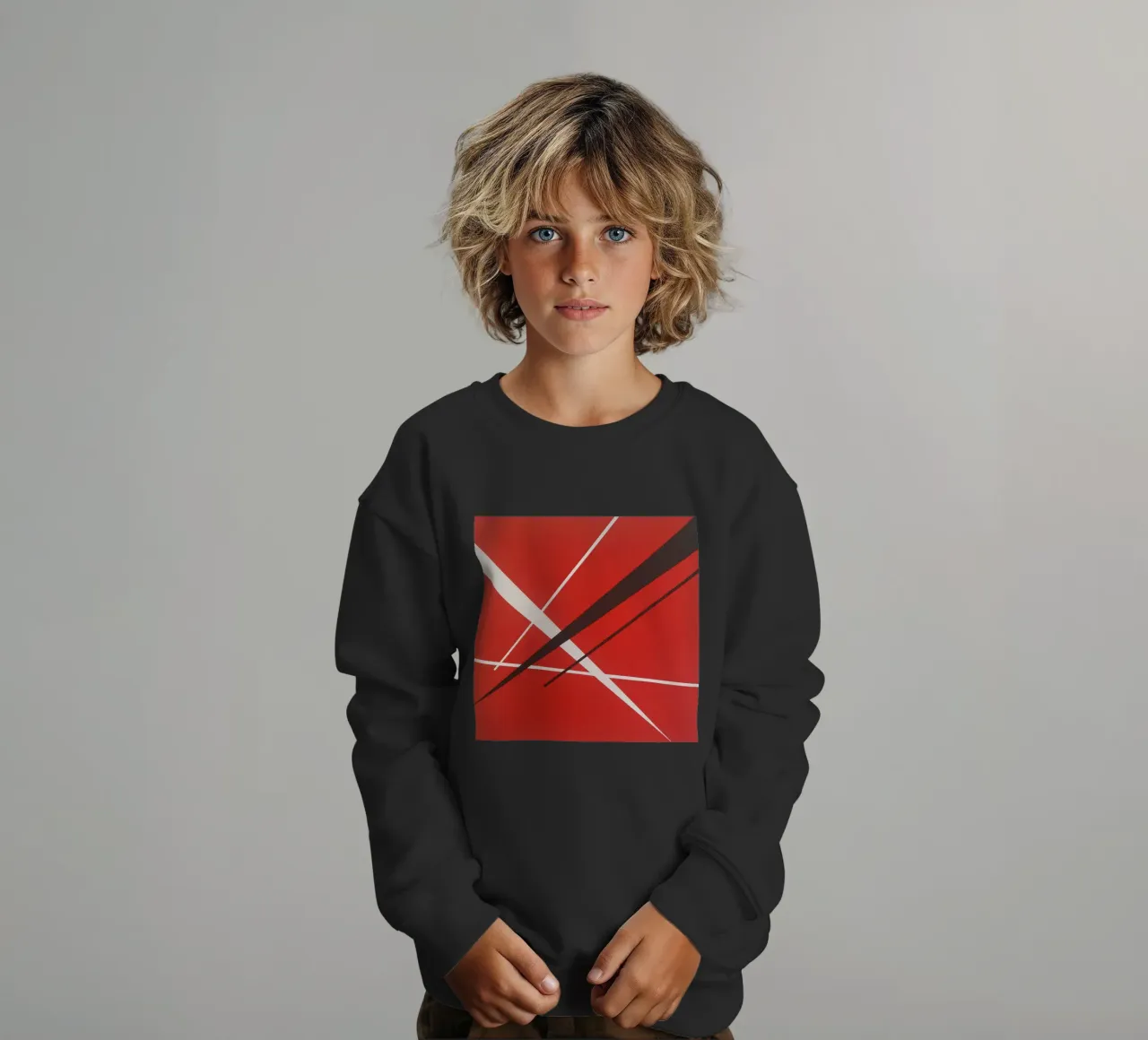 Linee geometriche astratte rosse bianche nere felpa bambino da Artbyvo