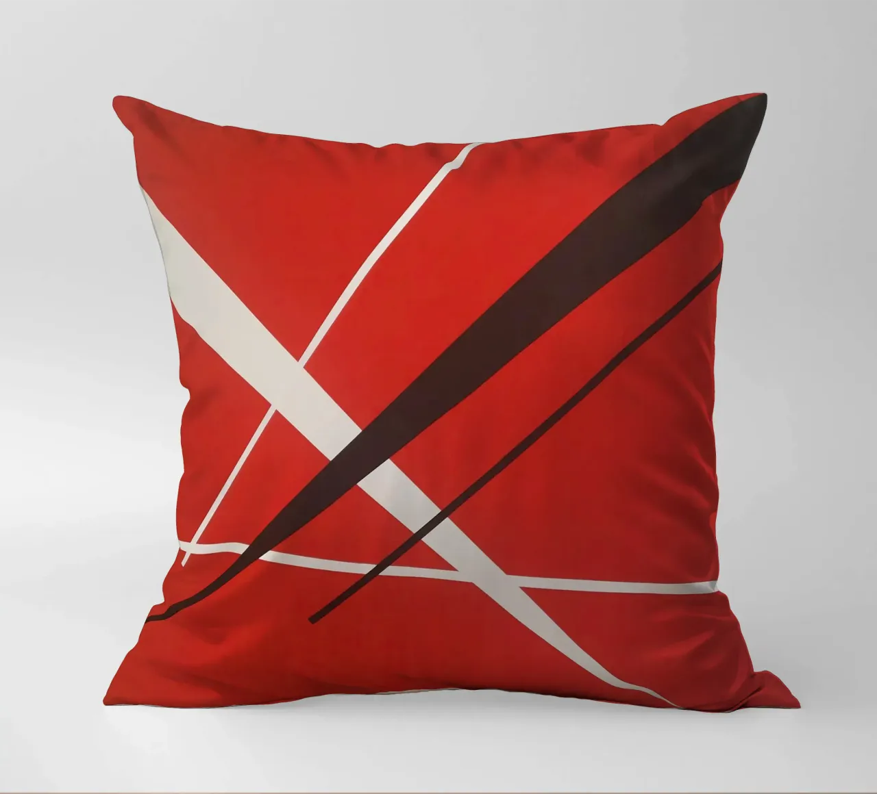 Linee geometriche astratte rosse bianche nere cuscino da Artbyvo