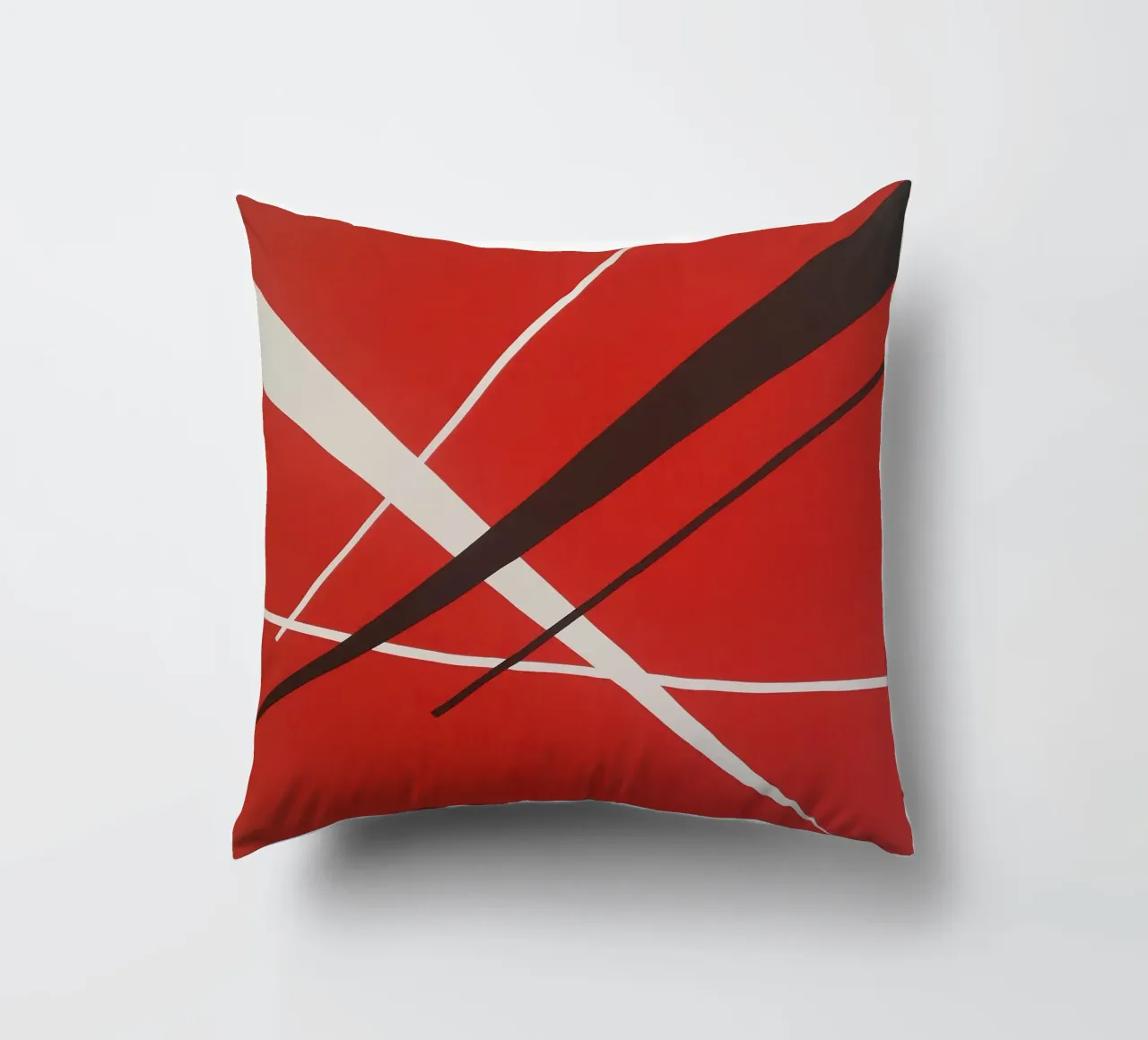 Linee geometriche astratte rosse bianche nere cuscino da Artbyvo