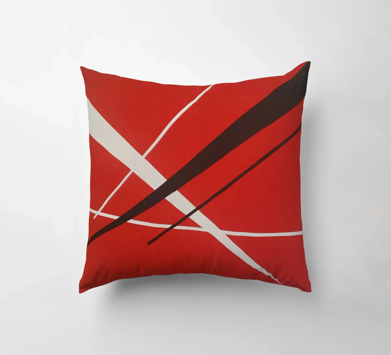 Linee geometriche astratte rosse bianche nere cuscino da Artbyvo