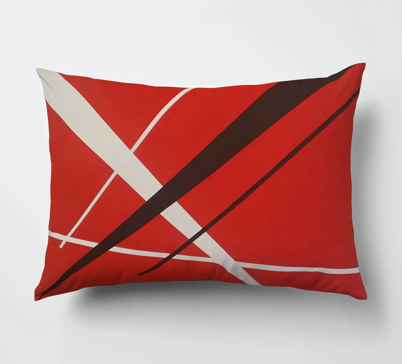 Linee geometriche astratte rosse bianche nere cuscino da Artbyvo