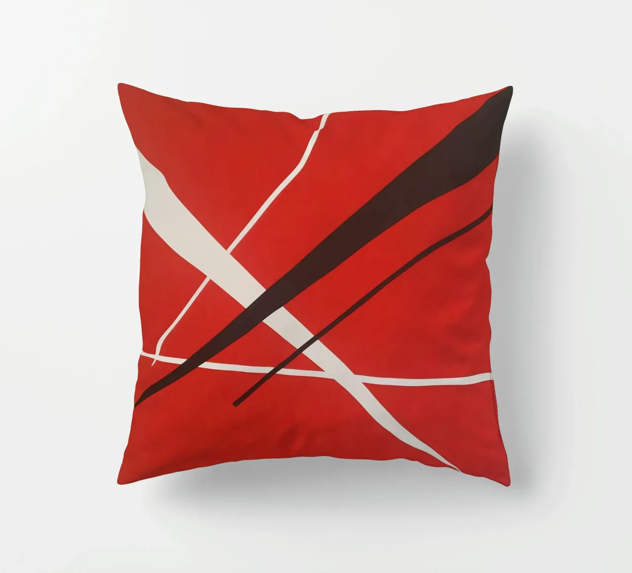 Linee geometriche astratte rosse bianche nere cuscino da Artbyvo