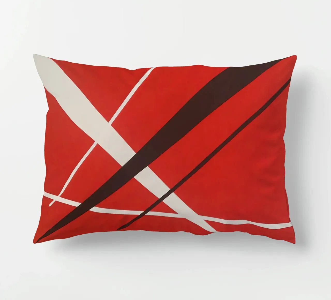 Linee geometriche astratte rosse bianche nere cuscino da Artbyvo