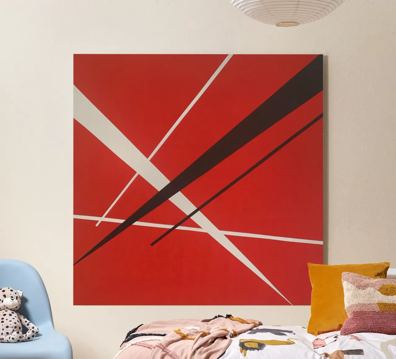 Linee geometriche astratte rosse bianche nere plexiglass da Artbyvo