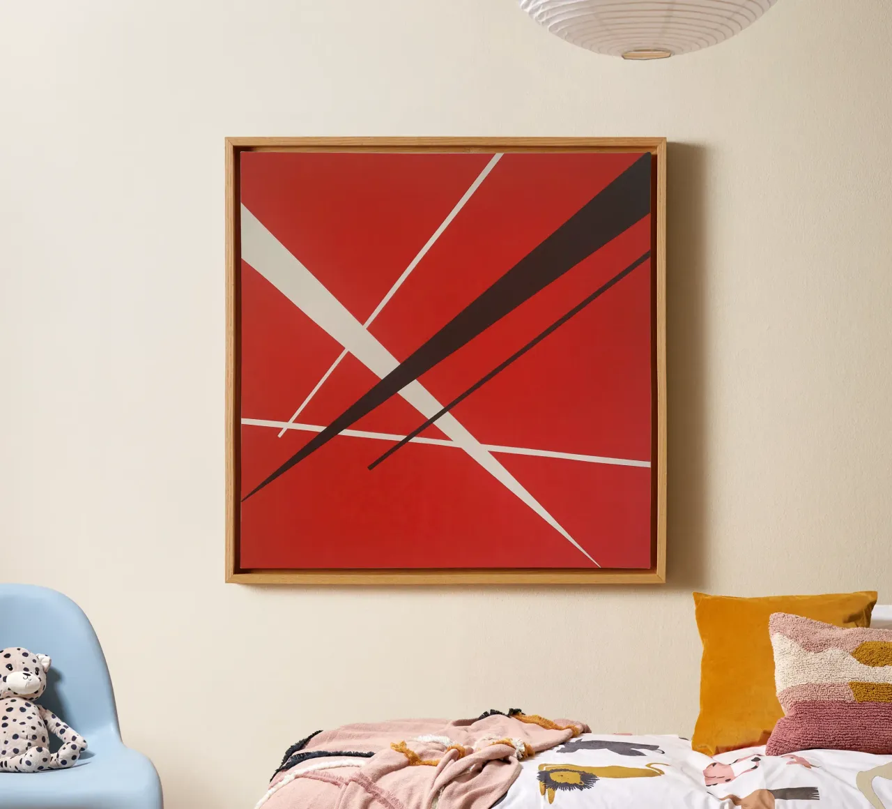 Linee geometriche astratte rosse bianche nere tela da Artbyvo