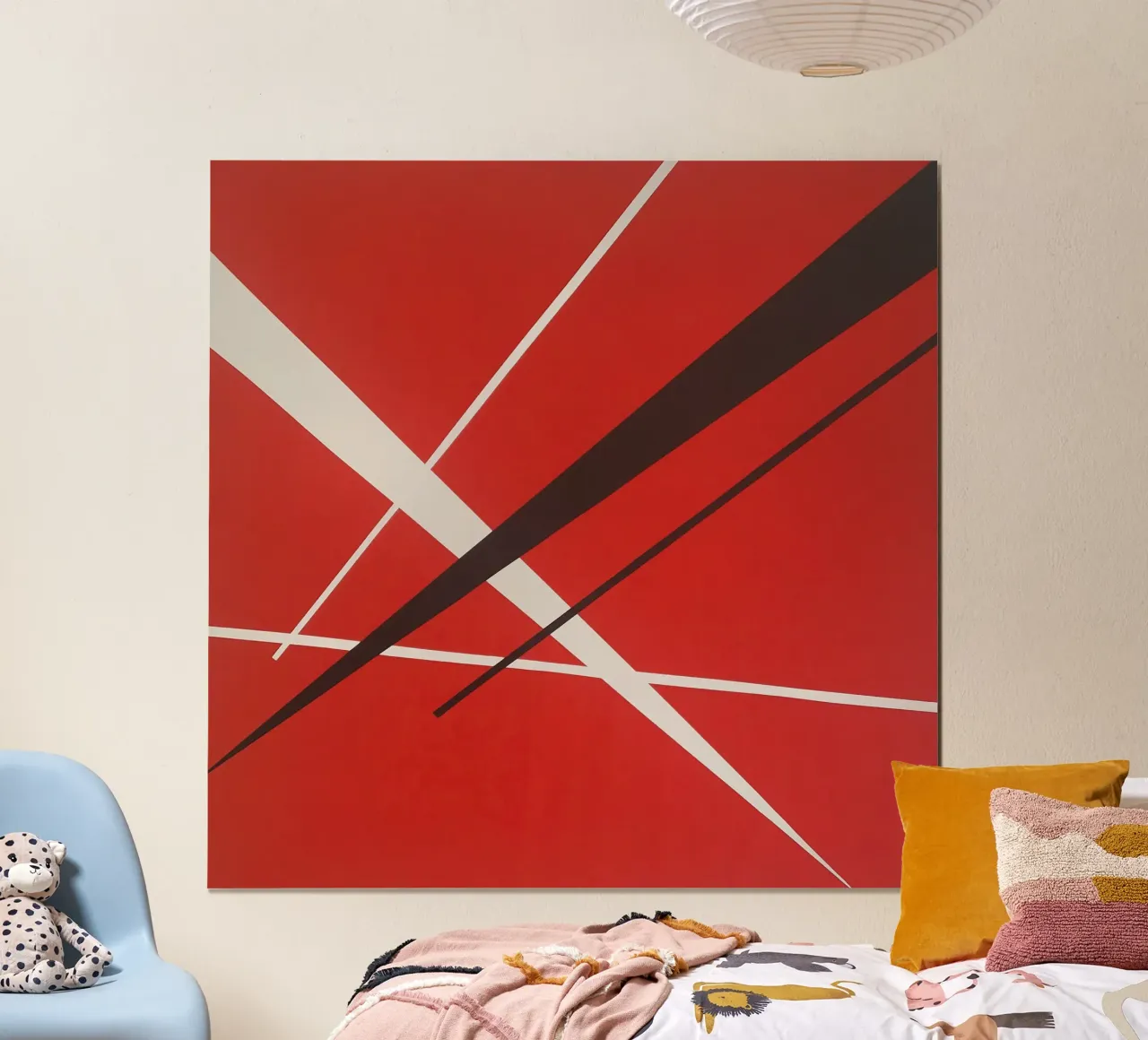 Linee geometriche astratte rosse bianche nere carta hahnemühle da Artbyvo