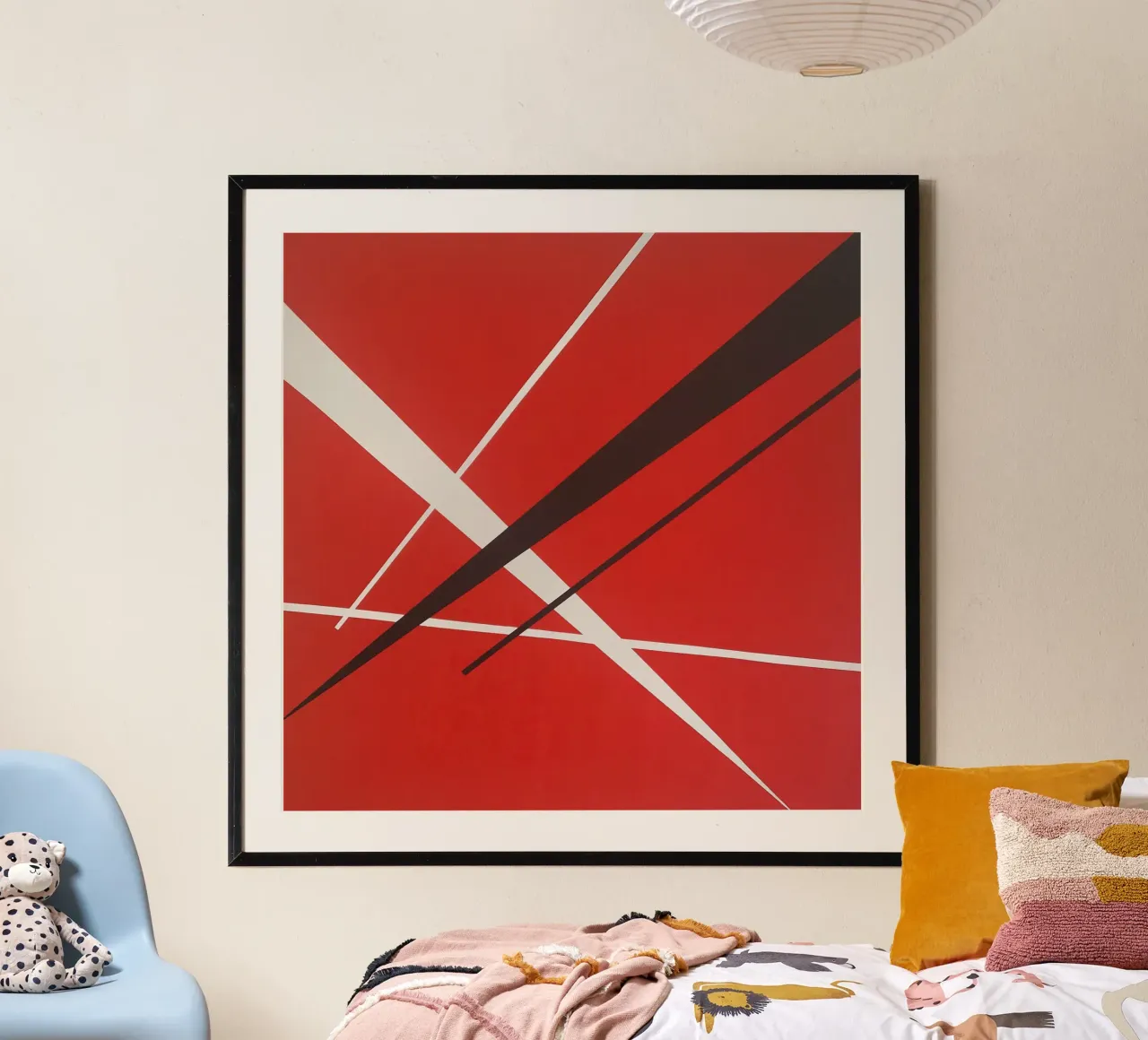 Linee geometriche astratte rosse bianche nere carta hahnemühle da Artbyvo
