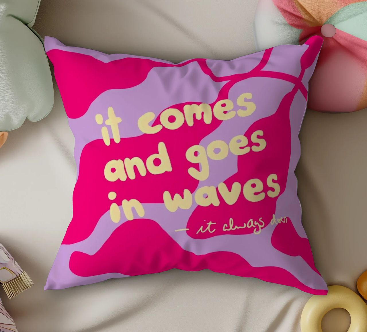 It Comes and Goes in Waves decorative cushion by wee-design