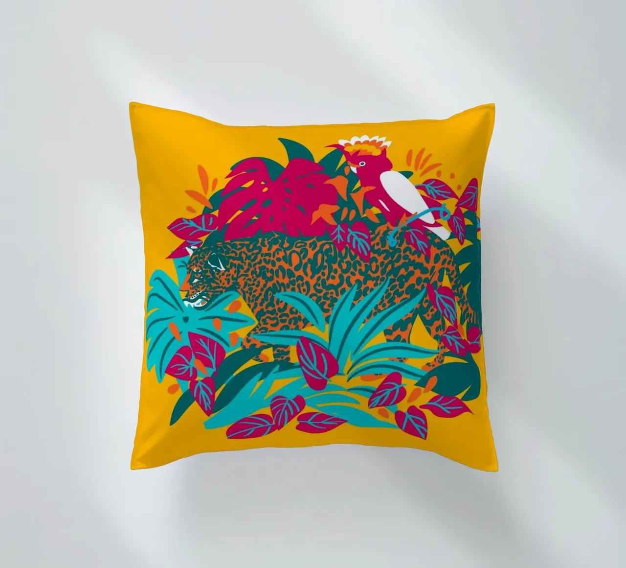 Tropical cat & Colorful bird cuscino da Mariery Young